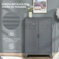 HOMCOM Armario Metálico con Doble Puerta y 2 Baldas Ajustables Mueble Multiusos para Oficina Salón Dormitorio 75x33x110cm Gris(m-5)