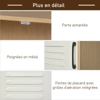HOMCOM Caisson de bureau rangement bureau 2 portes métal blanc dim. 38L x 39I x 68H cm panneaux particules bois clair(m-4)