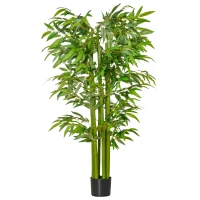 HOMCOM Árbol de Bambú Artificial Planta Artificial con 975 Hojas y Maceta Decorativa para Hogar Salón 160 cm Verde(m-10)