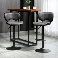 HOMCOM Kitchen Stools Set of 2 Leather Upholstered 61-81cm Adjustable Height Counter Bar Stools with Back, Dark Grey(m-2)
