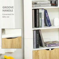HOMCOM 6-Tier Tall Bookcase, Bookshelf with 4 Open Shelves and Double Door Storage Cabinet, Freestanding Display Rack for Living Room, Bedroom, Home Office, Study, 59 x 29 x 180cm, White and Oak(m-6)