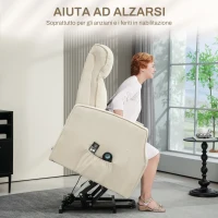 HOMCOM Poltrona Relax Alzapersona con 8 Punti Massaggio, Reclinazione a 135° e 2 Telecomandi, Crema(m-6)