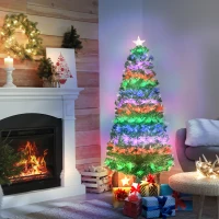 HOMCOM Sapin de Noël artificiel 150 cm en fibre optique couleurs 140 LED support pliable(m-2)