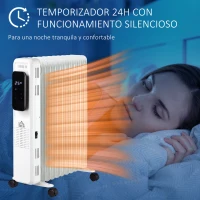 HOMCOM Radiador de Aceite bajo Consumo 2720W Radiador de Aceite Silencioso con 11 Elementos Temperatura Ajustable Protección contra Sobrecalentamiento Temporizador y Ruedas para 12-20 m² Blanco(m-6)