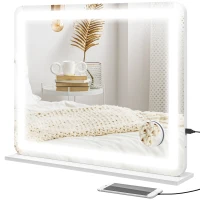 HOMCOM Specchio per Trucco con LED Regolabili, Ingranditore 10x, Presa USB e Comandi Touch, 80x62x14cm(m-1)