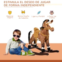 HOMCOM Caballito Balancín de Peluche con Silla y Sonido Juguete para Niños +36 Meses Juguete de Mecedora 71x28x60cm(m-6)