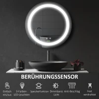 kleankin LED-Badspiegel, rund, beschlagsfrei, Touch-Steuerung, Ø50x4,6cm, Silber(m-4)