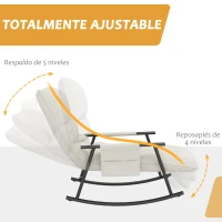 HOMCOM Silla Mecedora con Respaldo y Reposapiés Ajustables Mecedora de Salón Tapizado en Microfibra 60x134x70 cm Crema(m-4)