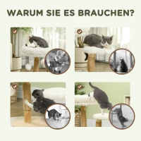 PawHut Katzenbaum, 61,5 cm, mit Katzenbett, Kratzpfosten, Sprungplattform, Spielzeugball, für Katzen bis zu 5 kg, Weiß(m-6)