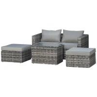 Outsunny Five Piece Rattan Armchair, Stool and Table Set - Mixed Grey(m-12)