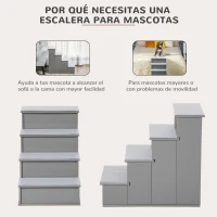 PawHut Escalera para Mascotas Escalones para Perros Gatos con Acolchados Desmontables Carga 30 kg 40x59x54,2 cm Gris(m-5)