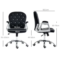 Vinsetto Bürostuhl, Knopfheftung, Samtoptik, höhenverstellbar, ergonomisch, bis 120 kg, Schwarz(m-3)