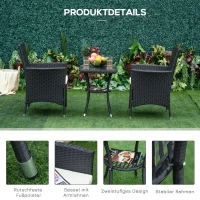 Outsunny Balkonmöbel Set für 2 Personen Sitzgruppe Rattan Gartenset Polyrattan Schwarz(m-6)