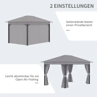 Outsunny Pavillon Gartenpavillon 4 x 3 m Gartenzelt Festzelt Partyzelt mit 4 x Seitenteile Aluminium Polyester Grau(m-6)