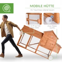 PawHut Hühnerstall mobiles Hühnerhaus mit Rollen Nistkasten Hühnervoliere Kaninchenstall Kleintierstall Geflügelstall mit Stange Tannenholz Metalldraht Orange 213 x 91 x 122 cm(m-6)