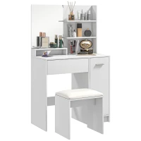HOMCOM Dressing Table and Stool Set, with Storage - White(m-1)