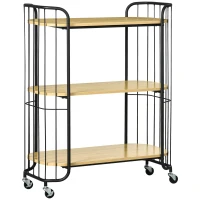 HOMCOM Carrello da Cucina Multiuso a 3 Livelli in Truciolato e Acciaio con Maniglia e 4 Ruote, 79x38x95 cm(m-10)