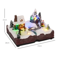 HOMCOM Pueblo Navideño Escena Navideña con Luces y Música Patinadores Giratorios Decoración de Navidad 23x18x15 cm Multicolor(m-3)