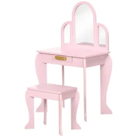 HOMCOM Kids Dressing Table Set, with Mirror and Drawer - Pink(m-13)