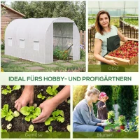 Outsunny Gewächshaus 350x200x200cm Foliengewächshaus Tomatenhaus mit Tür, Fenster, Folientunnel aus verzinktem Stahl, Pflanztunnel, Treibhaus inkl. Erdanker Seilen, Gartentunnel, Weiß(m-6)