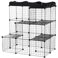PawHut Cage parc enclos pour petits animaux chats lapins modulable 3 niveaux 2 portes rampe fil métallique 105 x 70 x 116 cm noir(m-1)