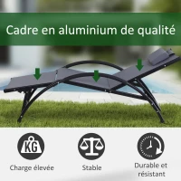 Outsunny Bain de Soleil transat Chaise Longue Fauteuil relax Jardin Design Contemporain inclinable Multi-Positions Repose-Pied réglable tétière icluse alu textilène Gris(m-4)