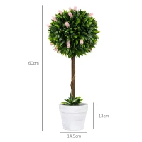 HOMCOM Set of 2 Decorative Artificial Plants Ball Trees with Flower for Home Indoor Outdoor Decor, 60cm ,Pink(m-3)