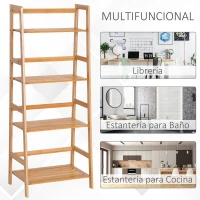HOMCOM Estantería de Bambú 4 Niveles Estantería Escalera de Baño Librería Organizador Zapatero 48x31,5x120 cm(m-5)