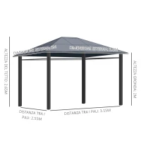 Outsunny Gazebo da Giardino 3.6x3m con Tetto in Policarbonato Anti UV e Tende, Grigio(m-3)