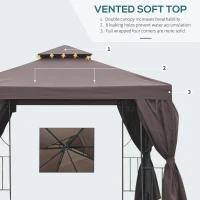 Outsunny 3 x 3 m Garden Gazebo Double Roof Marquee Patio Wedding Party Tent Canopy Shelter with Sidewalls (Brown)(m-4)