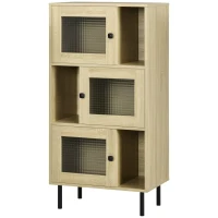 HOMCOM Estantería Librería con 3 Puertas de Vidrio Almacenamiento Abierto y Patas de Acero 60x40x120 cm Madera Natural(m-10)