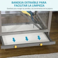PawHut Jaula para Pájaros Grande de Madera de Abeto con 2 Puertas Bandeja Extraíble y Techo Asfáltico 68x63x165cm Gris(m-4)