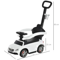 HOMCOM Macchina Cavalcabile per Bambini 12-36 Mesi con Maniglione e Barre di Sicurezza Rimovibili, Licenza Mercedes, Bianca(m-3)