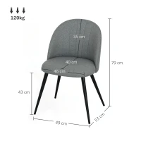 HOMCOM Dining Chairs Set of 2, Modern Upholstered Kitchen Chairs with Metal Legs, Shell Backrest and Padded Seat for Dining Room, Bedroom, Living Room, Vanity, Grey(m-3)