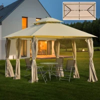 Outsunny Gazebo da Giardino 3x4m con Pareti Rimovibili, Pannelli Solari e Luci a LED, Cachi(m-2)