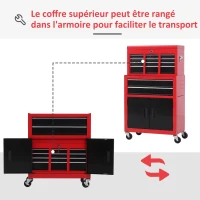 HOMCOM Servante d'atelier servante/ caisse à outil 6 tiroir +1 commode coffre amovible chariot acier rouge et noir(m-7)