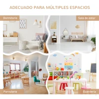 HOMCOM Mesa y Sillas Infantiles de 4 Piezas Mesa Infantil con 2 Sillas y Banco con Almacenaje Juego de Muebles para Actividades para Niños de +3 Años para Dormitorio Sala de Juegos Blanco y Natural(m-6)