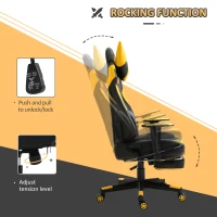 Vinsetto High-Back Gaming Chair Swivel Home Office Computer Racing Gamer Desk Chair Faux Leather with Footrest, Wheels, Black Yellow(m-4)