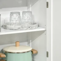 HOMCOM Armoire de cuisine buffet cuisine vaisselier meuble de rangement avec 2 niches, 2 placards avec 4 portes dont 2 portes vitrées, étagère réglable - dim. 60I x 30P x 162H cm blanc(m-9)