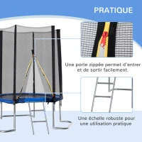 HOMCOM Trampoline pour enfant Ø 223 cm avec filet de sécurité, échelle et porte zippée - usage extérieur intérieur - bleu(m-6)