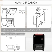 HOMCOM Calefactor Eléctrico Portátil 2000W 2 en 1 Radiador Cerámico con Humidificador Función de Desinfección Mando a Distancia Termostato Temporizador Luces LED para Sala de 30 m² 33x21x49,5 cm Negro(m-8)