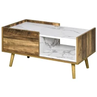 HOMCOM Tavolino da Caffè Rettangolare con Cassetto e Ripiano, 80x45x40.5cm, Marrone e Bianco(m-10)