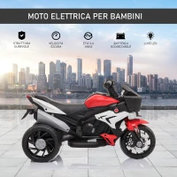 HOMCOM Moto Elettrica per Bambini 3-5 Anni (max. 25kg) con 3 Ruote, Luci e Suoni, Batteria 6V, Rosso, 86x42x52cm(m-5)