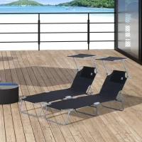 Outsunny Lot de 2 transats Bain de Soleil Pliable Chaise Longue Pliante Grand Confort Dossier Inclinable Pare-Soleil réglable(m-2)