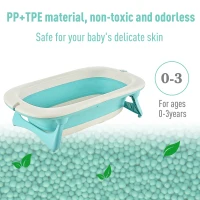 HOMCOM 3 in 1 Collapsible Baby Bath Tub Set Folding Kids Tub Wash Basin Shampoo Cup Non-Slip Support Leg for 0-3 Years, Green(m-4)