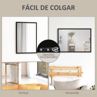 HOMCOM Espejo Rectangular de Baño 50x70 cm Espejo de Pared Decorativo para Salón Entrada Pasillo Horizontal o Vertical Negro(m-5)