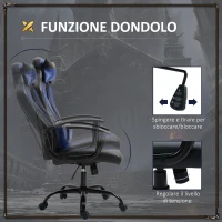 Vinsetto Sedia da Gaming Ergonomica con Cuscino Poggiatesta, Sedia da Ufficio con Lombare Altezza Regolabile e Funzione Dondolo, Nero e Blu, 73 x 64 x 112-122 cm(m-4)