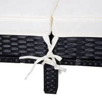 Outsunny Conjunto de Tumbona Exterior de Ratán 2 Plazas con Cojines Acolchados Resistente al Agua con Respaldo Regulable de 5 Niveles Soporta 220 kg 195x120x28 cm Negro(m-9)