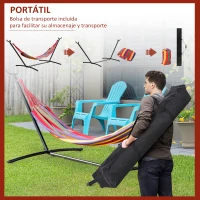 Outsunny Hamaca con Soporte de Acero con Altura Ajustable en 6 Niveles y Bolsa de Transporte Carga 120 kg 200x150 cm Multicolor(m-7)
