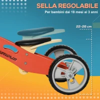 AIYAPLAY Triciclo e Bici Senza Pedali 2 in 1 per Bambini da 18-36 Mesi in Legno con Sella Regolabile, Rosso(m-5)